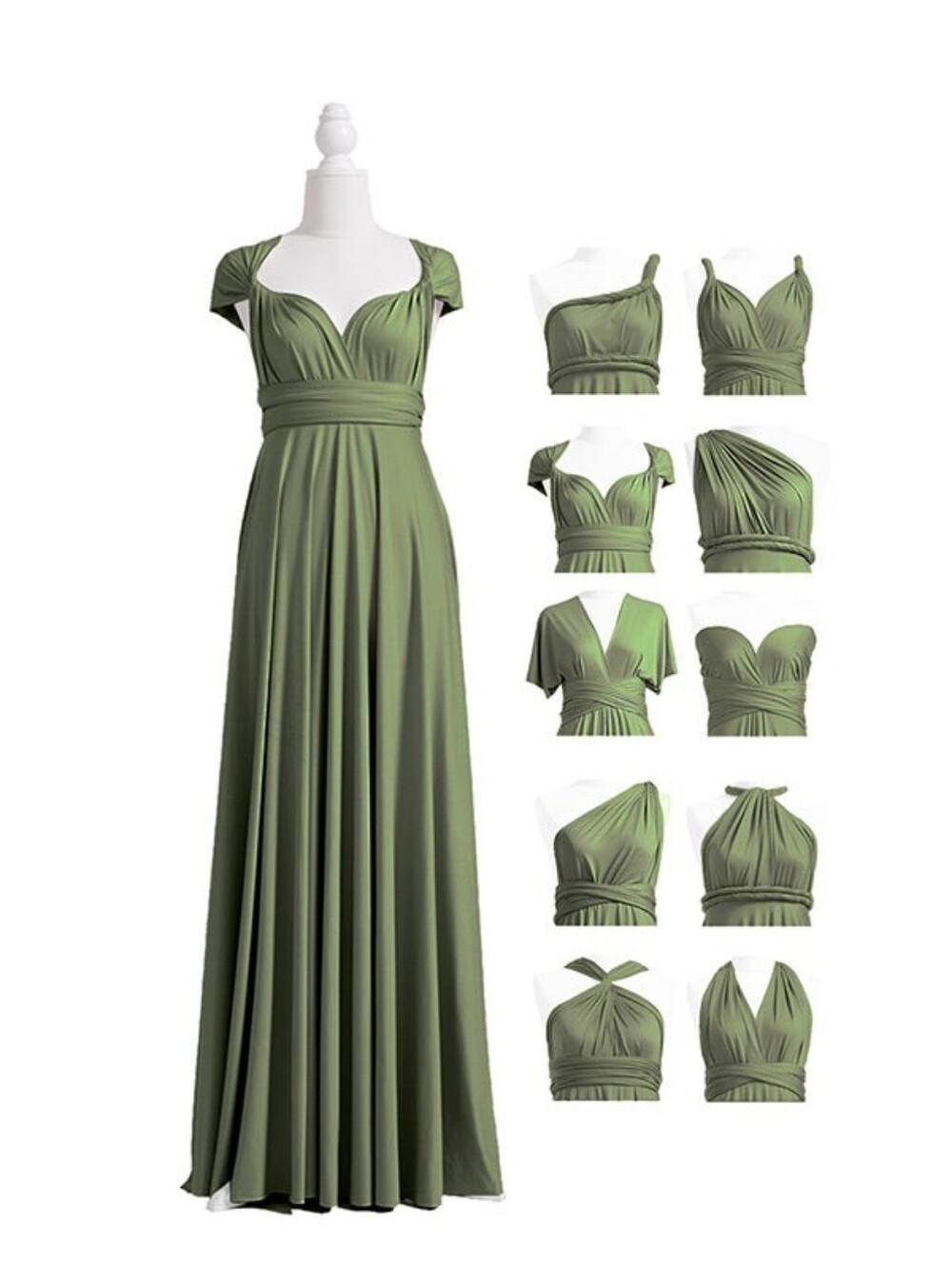 Olive Green Multi-Way Convertible Infinity Dress Formal Wedding One Size PLUS